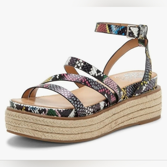 Vince Camuto Aevie Snake Print Leather Strappy Platform Espadrille Wedge Sandals - Picture 2 of 9